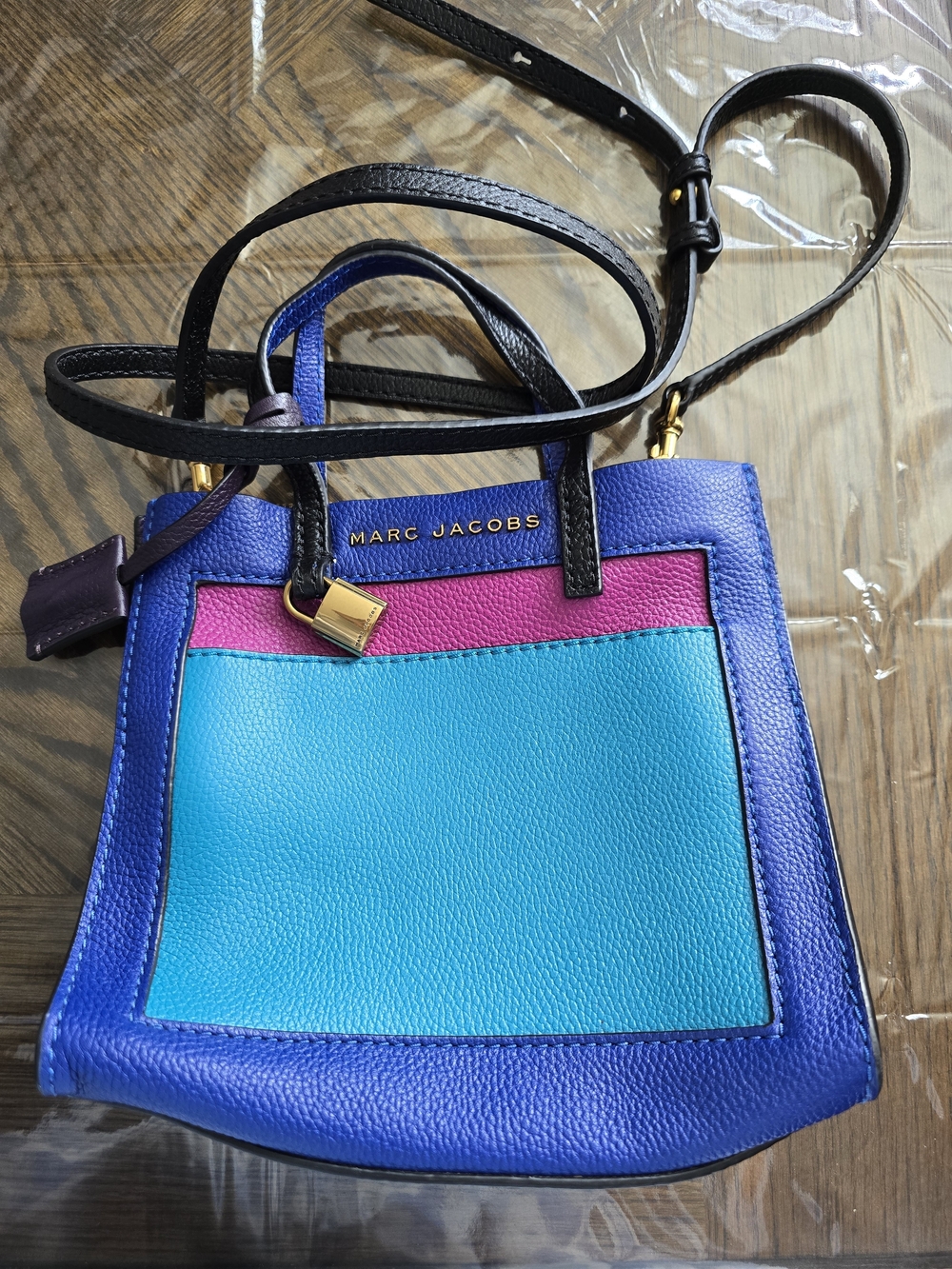 Marc Jacobs Colorblock Leather Crossbody Tote in Blue/Turquoise/Pink